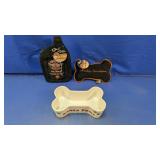 (3) Harley Dog Toys and Santa Paws Bowl