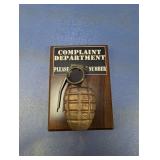 Novelty "Complaint Department" Desk Plaque