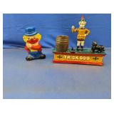 (2) Vintage Cast Iron Mechanical & Clown Bank Duo