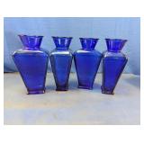 (4) Elegant Cobalt Blue Glass Vases
