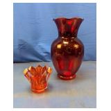 (2) Mikasa & Large Red Glass Vases