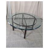 (1) Glass Top Metal Base Round Table