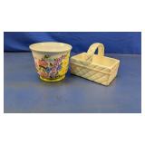 (2) Floral Planter and Ceramic Basket