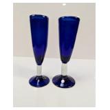 (2) Murano-Style Cobalt Glass Flutes