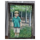 (1) Framed Portrait Painting of Boy in Forest