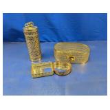(4) Decorative Gold Tone Metal Filigree Containers