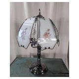 (1) Chrome Floral Glass Panel Table Lamp