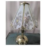 (1) Brass Table Lamp w/ Floral Glass Shade