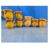 (7) Pottery Mugs  Rustic Folk Art Cups