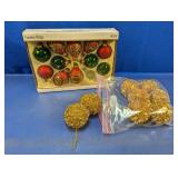 (2) Garden Ridge & Gold Ball Ornaments Set