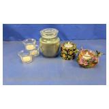 (6) Candle & Holder  Glass, Ceramic & Floral