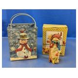 (2) Snowman Metal Lantern & Figurine