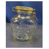 (1) Embossed Glass Jar with Metal Clamp Lid