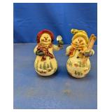 (2) Snowman Figurines  Rustic Winter Scene