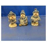 (3) Snowman Figurines with Blue Knit Hats