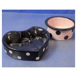 (2) Polka Dot Ceramic Pet Bowls