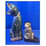 (2) Hand-Carved Wooden Cat Figurines