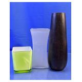 (3) Decorative Vases  Wood & Glass