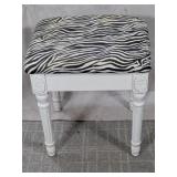(1) White Upholstered Stool with Zebra-Print Seat