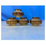 (4) Amber Ribbed Glass Candle Holders