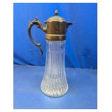 (1) Vintage Glass & Metal Pitcher w/ Ribbed