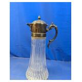 (1) Vintage Glass & Metal Pitcher w/ Ribbed