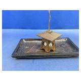 (2) Wooden Tray & Lantern Decor Piece