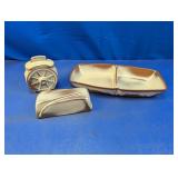 (3) Brown Ceramic Kitchen Containers and Dish Set