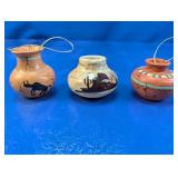 (3) Miniature Pottery-Style Ornaments Trio