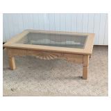 (1) Wooden Coffee Table with Glass Top