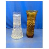 (2) Clear Crystal and Amber Glass Vases