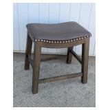 Transitional Dark Wood Saddle Seat Stool