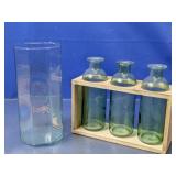 (4) Glass Vessels w/ Wooden Holder