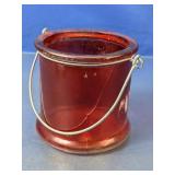 (1) Red Glass Container with Metal Handle