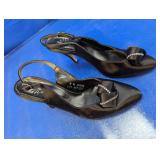 Sz 8M Elegant Black Satin Slingback Heels