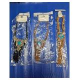 (3) Multi-Colored Fringed Statement Necklaces