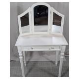 (1) White Vanity Table w/ Folding Mirror