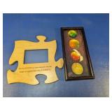(2) Wooden Puzzle Frame & Fruit Art Plaque