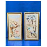 (2)Vintage Framed Japanese-Style Silk Art Panels
