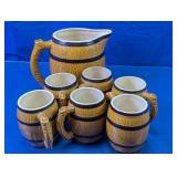 (7) Ceramic Barrel Pitcher & Mug Set