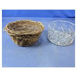 (2) Round Baskets - Wicker & Aluminum Scrollwork