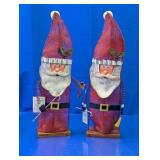 (2) Rustic Metal Santa Claus Candle Holder Duo