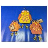 (3) Whimsical Metal Owl Wall or Garden Decor