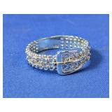925 Sterling Silver Mesh Belt Buckle Ring
