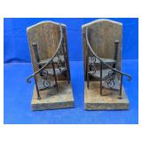 (2) Metal & Wood Spiral Staircase Bookends