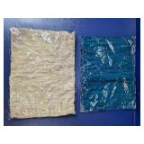 (2) Crinkled Fabric Pieces Beige and Teal
