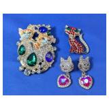 (4) Assorted Cat Rhinestone Jewelry