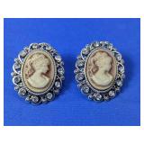(2) Cameo Rhinestone Stud Earrings