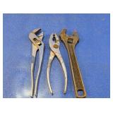 (3) Vintage Pliers & Adjustable Wrench Tool