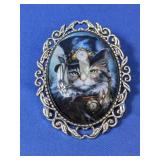 Steam Punk Cat Brooch Glass
